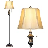 TOBUSA Traditional Floor Lamp, Standing Lamp with Bronze Fabric Shade | Pull Chain Switch, Rustic Upright Floor Lights, Classic Vintage Elegant Tall Pole Lamp for Living Room Bedroom Office Reading