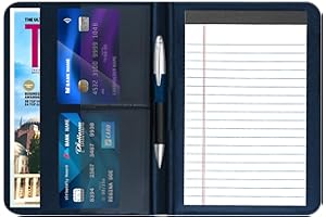 Lcjtop Classic Padfolio/Junior Portfolio Folder Case, A5 Business Organizer Binder for Men Women, 5 x 8 Writing Pad Included, Navy Blue