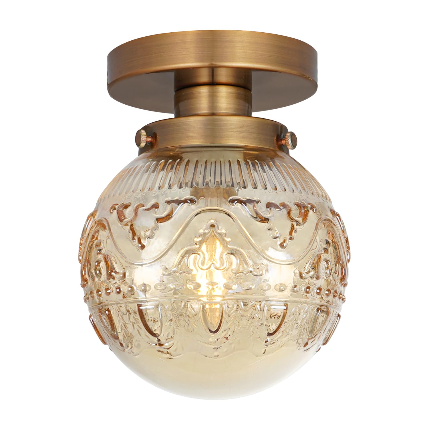 Photo 1 of Daunton Semi Flush Mount Ceiling Light, Gold Vintage Kitchen Ceiling Lighting Fixture, Amber Globe Glass Close to Ceiling Light, Modern Hallway Lighting for Bathroom Bedroom Corridor Entryway