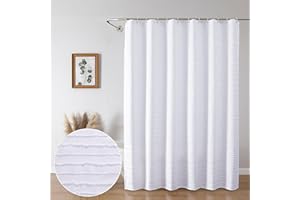 Aiyufeng White Boho Fabric Shower Curtain 72x72 Inches, Cloth Shower Curtain with Classic Stripe Design for Bathroom, Modern Farmhouse Tufted Textured Bathroom Shower Curtain