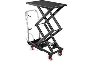 Garvee Hydraulic Lift Table Cart, 330 LBS Load Capacity 50 in Lifting Height, Double Scissor Lift Table with 4 Wheels and Non-Slip Pad for Material Handling and Transportation, Black