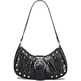 HIYOLALA Y2K Purse Small Shoulder Bags for Women with Rivets Punk Style Goth Grunge Emo Handbag