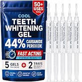 Teeth Whitening Gel with Trays 44% Carbamide Peroxide 5 Syringes - 50+ Uses | Enamel Safe Dentist Strength Tooth Whitener Removes Coffee, Wine, Tobacco Stains, Vegan, Gluten Free, 2 Trays Included