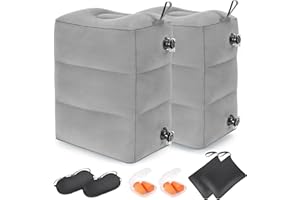 RISEPRO Inflatable Travel Foot Rest Pillow, Adjustable 3 Layers Height Leg Rest Pillow, Kids Airplane Bed, Adults Travel Essentials on Plane, Trains, Cars, Office, Home (Grey, 2 PC)