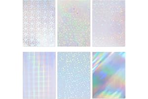 WANGHENG 36 Sheets Holographic Sticker Paper,Holographic Laminate Sheets,A4 Size Clear Vinyl Sticker Sheets Self-Adhesive Rainbow Overlay Sheets with 6 Styles Mixed,11.7 x 8.3 Inches