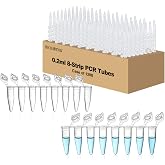 CryoKing 0.2ml 8-Strip PCR Tubes, Attached Individual Flat Caps, 1200Pcs | Ultra Thin Wall PCR Reaction Tubes, DNase/RNase Free, Clear, Autoclavable, Polypropylene Microcentrifuge Tube, Real-Time PCR