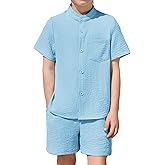 Arshiner Toddler Boys 2 Piece Set Short Sleeve Button Down Shirt and Shorts Vacation Texture Outfits with Pocket 2-8 Years