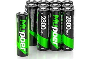 Mupoer 12-Count AA Rechargeable Batteries, 2800mAh Double A Ni-MH Battery, Long-Lasting and Low Self Discharge Batteries