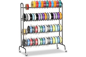 AHOWPD 3D Printer Filament Storage Rack - 4 Tier Rolling Filament Spool Holders Racks with Wheels, Heavy Duty Metal Shelf for PLA/ABS/TPU, Filaments Organzied for 3D Printing Studio, Office Workshop