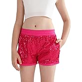 Hiiraggle Girls Sequin Shorts High Waist Sparkly Rave Loose A Line Hot Pants