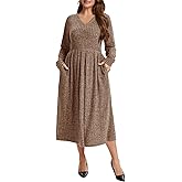 ZENNILO Women Plus Size Sweater Dress Long Sleeve Dress for Women Basic V Neck Fall Winter Long Dresses with Pockets