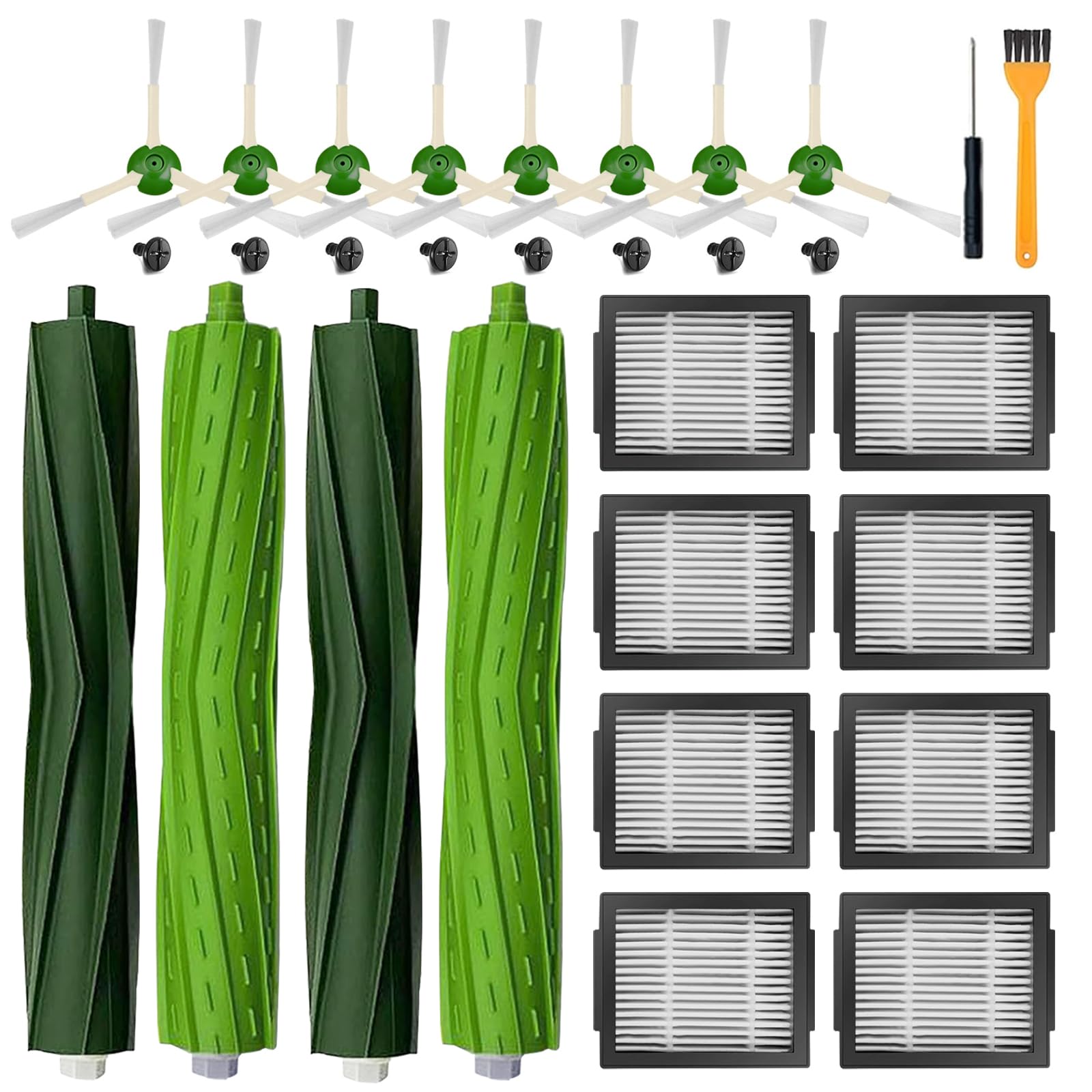 Anbowe Replacement Parts for Roomba iRobot i7 i7+ i3 i3+ i4 i4+ i5 i5+ i6 i6+ i8 i8+ i5+/j7 j6 j5 and Plus Version,(2 Set Rubber Brush,8 Side Brush)