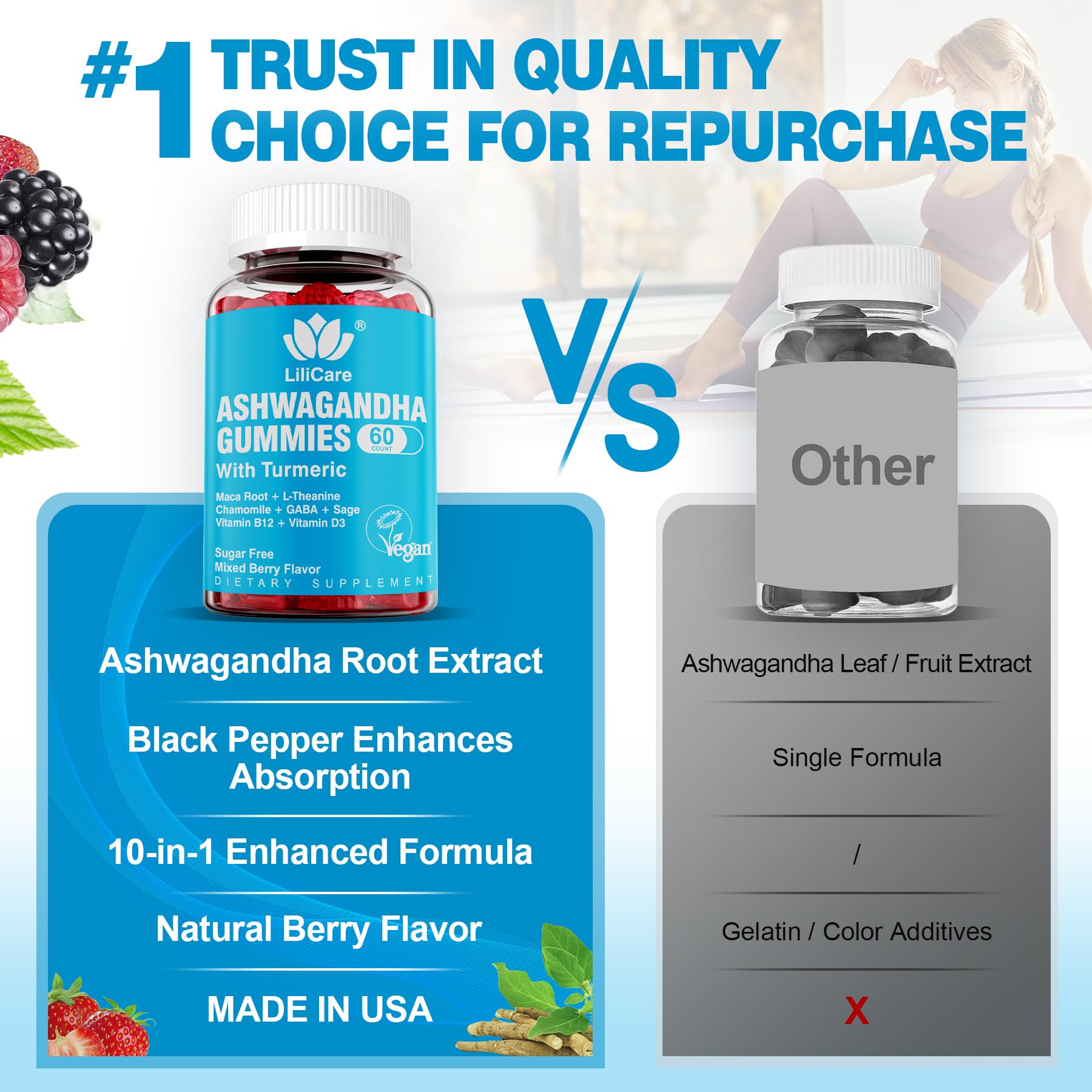EnvyDeal Ashwagandha Gummies 2000mg for Women Men - Sugar Free, Vegan - Organic Ashwagandha Root Extract Supplements Gummy & Vitamin D3, Mixed Berry Flavor, 120 Count