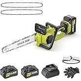 SEYVUM Brushless 12 Inch Chainsaw Cordless, 20V Battery Chainsaw with 2 x 4.0Ah Batteries, 2 x Chains, Electric Chainsaws with Tool-free Chain Tension, Auto Oiling for Wood Cutting Trimming Branch