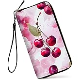 GFRGTFHYT Womens Wallet, Large Capacity RFID Blocking PU Leather Wristlet Wallets for Women Ladies Men Credit Card Holder Zipper Wallet Phone Holder Clutch Travel Purse, Pink Cherry