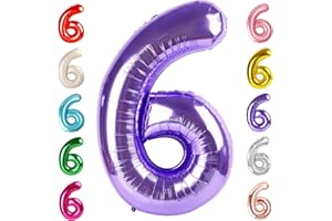 MLUCHEE 6 Balloon Number 40 Inch, 6th Birthday Balloon for Boy Girl, Purple Jumbo Foil Mylar Helium Number Balloons Birthday Party Anniversary Events Decorations