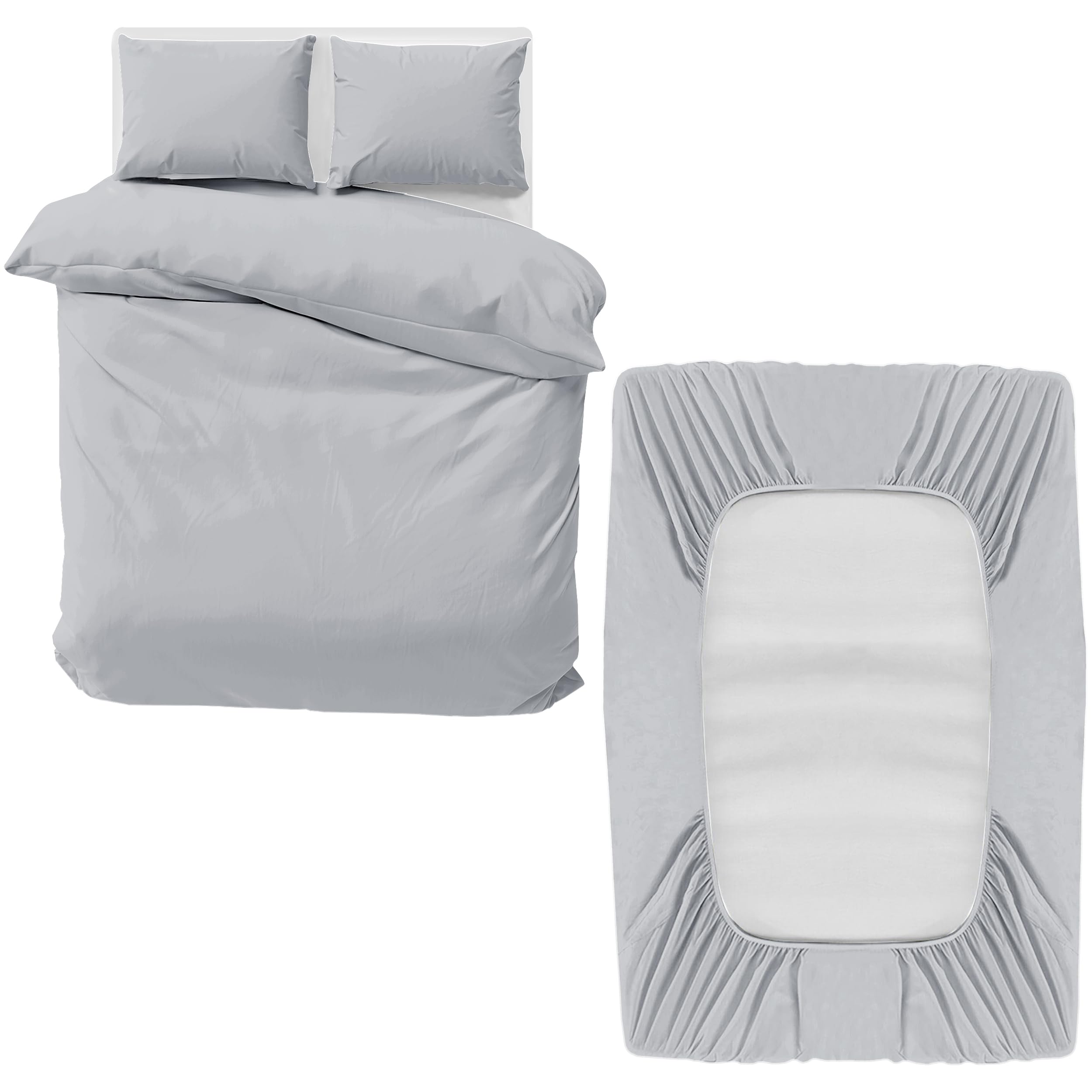 MOONLIGHT20015 Super King Bedding Set 4 Piece Duvet Cover Fitted Sheet with Pillow cases Soft Brushed Microfiber Duvet Cover sets Silver