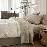 BDEAR 4PS Linen Grey King Size Bedding Set, Oeko-TEX Standard 100% Washed Cotton Linen Like Bedding Sheet Sets Cover Deep Pocket Fitted Sheet Plus Cozy Flat Sheet and 2 Pillowcases