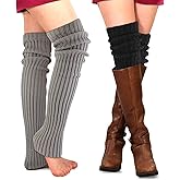 PHOGARY 2 Pairs Winter Leg Warmers Thigh High Socks Over Knee Footless Socks Knitted Long Boot Cuffs Topper Socks for Women