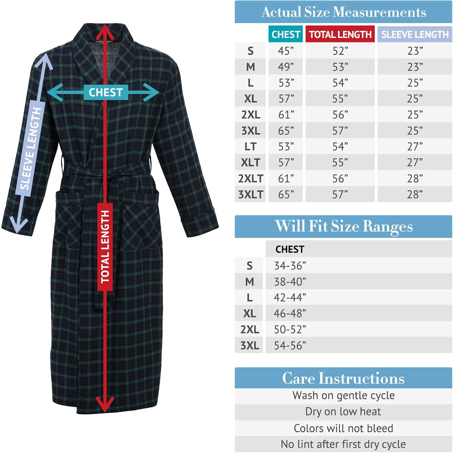 Alexander Del Rossa Men's Lightweight Flannel Robe, Soft Cotton Kimono at  Men’s Clothing store