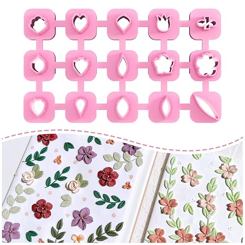 Keoker Mini Polymer Clay Cutters 15 Shapes Mini Flower Polymer