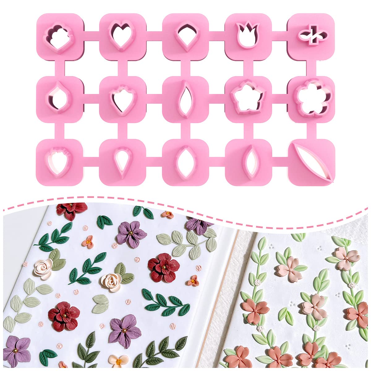 Keoker Mini Polymer Clay Cutters - 15 Shapes Mini Flower Polymer Clay Cutters for Earrings Making, Leaf Clay Earring Cutter Set, Clay Cutters for Polymer Clay Jewelry