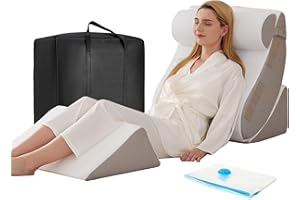 BIEEZZK 4PCS Wedge Pillow Set for After Surgery, Orthopedic Bed Wedge Pillow for Back Pain Relief, Sitting up in Bed,Recovery, Acid Reflux, Snoring, Body Pillow for Sleeping,Leg,Shoulder Support, White/Grey