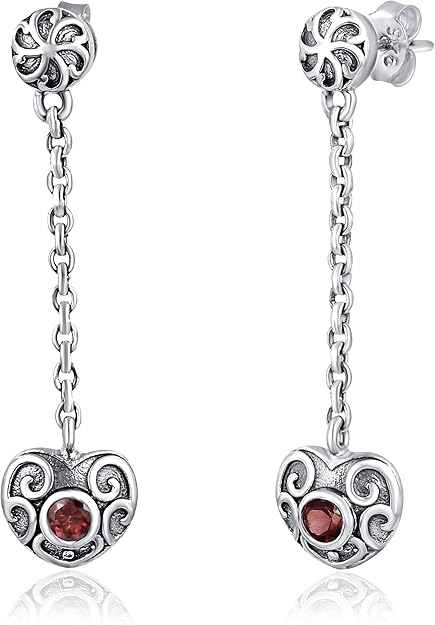 Orchid Jewelry - Pendientes colgantes de plata de ley 925 con granate