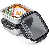 monoan 2 Pack Sandwich Containers, 24oz Stainless Steel Sandwich Box with Airtight Lids, BPA-Free, Dishwasher Safe, Durable & Reusable Metal Meal Prep Lunch Boxes for Fruits, Snacks, Bento (Black)