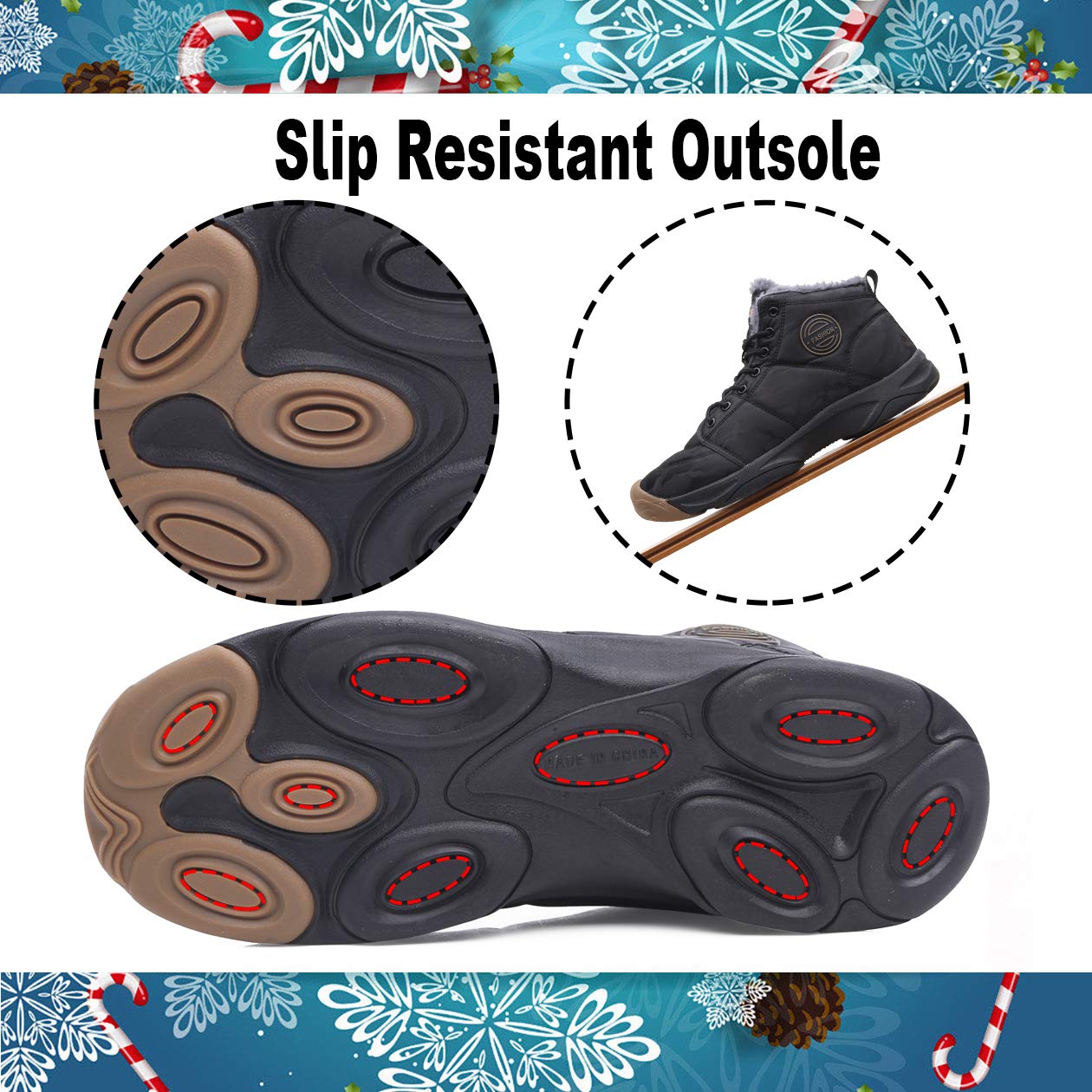 CARENURSE Mens Womens Ankle Snow Boots Water Resistant Lightweight Winter Booties with Fur for Outdoor Black