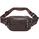 OrrinSports Brown Leather Fanny Pack for Men & Women,Fashionable Multi-Pockets Waist Belt Bag for Travel Sports Hiking Cycling Fishing Running