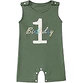 Ritatte Baby Boy 1st Birthday Outfit One Birthday Embroidery Romper Sleeveless Jumpsuit Cute Summer One Year Old Overalls
