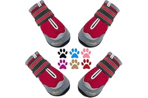 QUMY 4PCS Dog Boots for Large Dogs, Medium Dog Shoes & Paw Protectors for Hot Pavement, Summer Heat Protection, Mesh Breathable Nonslip Dog Booties for Hardfloors, Walking Running Hiking Red Size 1
