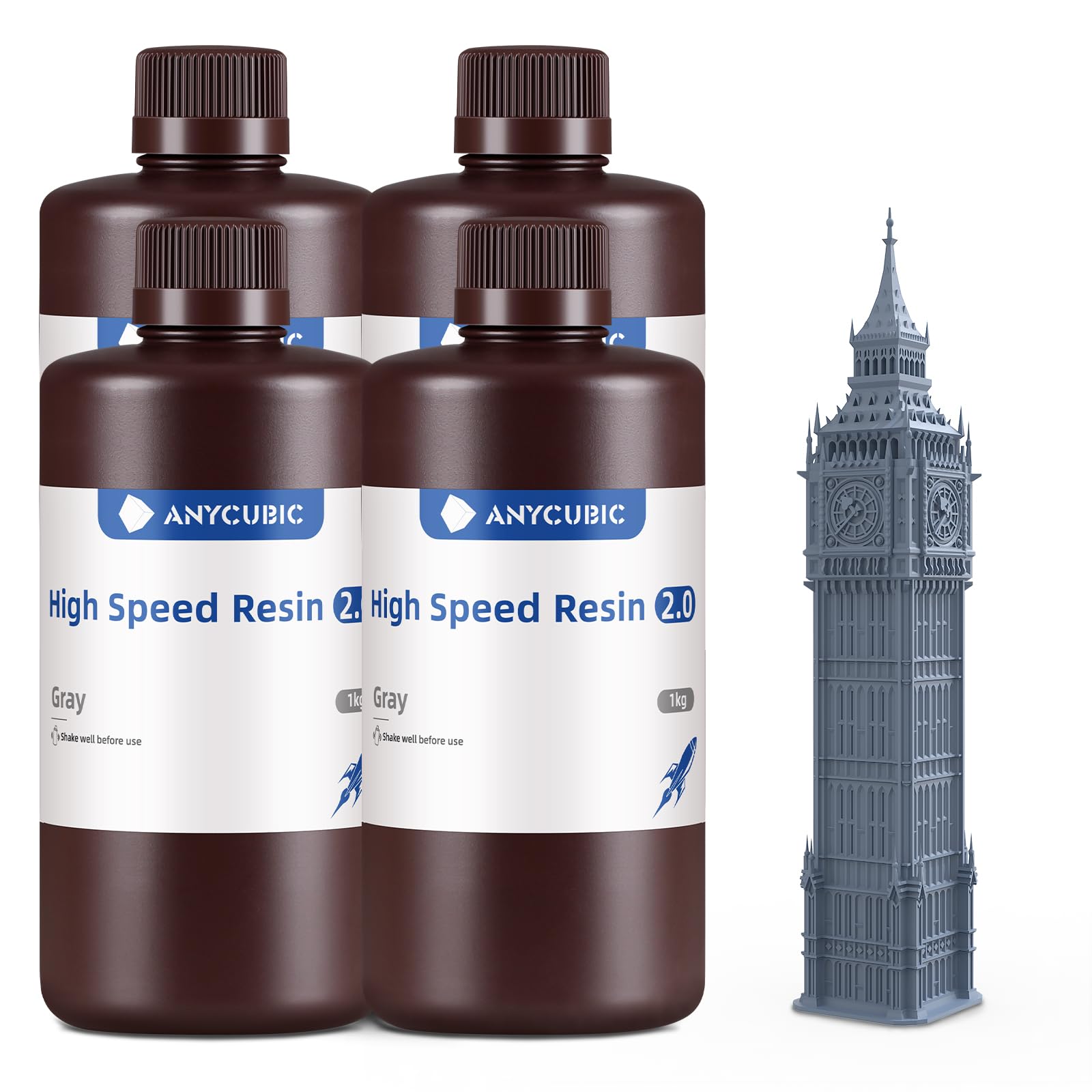 ANYCUBIC High Speed 3D Printer Resin 2.0, Print Up to 3X Faster, Particularly Apply for Large-Size 3D Printing Models, Low Odor (High Speed Grey, 4kg) Image