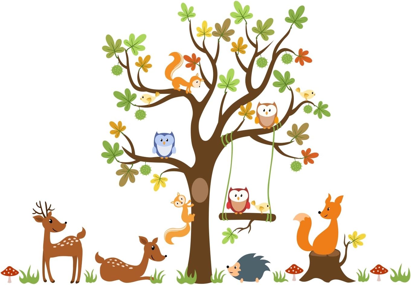 Madras24 Sticker Mural Pour Enfants Mur Pour Un Enfant Jardin Denfants Des La Chambre Des Enfants Salon Chambre A Coucher Ecole Decoration Jungle Foret Animaux Arbre Hiboux Hibou Decoration De La Maison