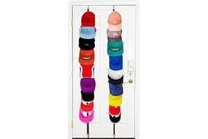 FLANCCI Hat Rack Organizer over the door, Baseball cap holder, hat hanger for closet door rack, Adjustable hat storage racks, Two Straps, Holds up to 18 Caps with adjustable hanging hooks