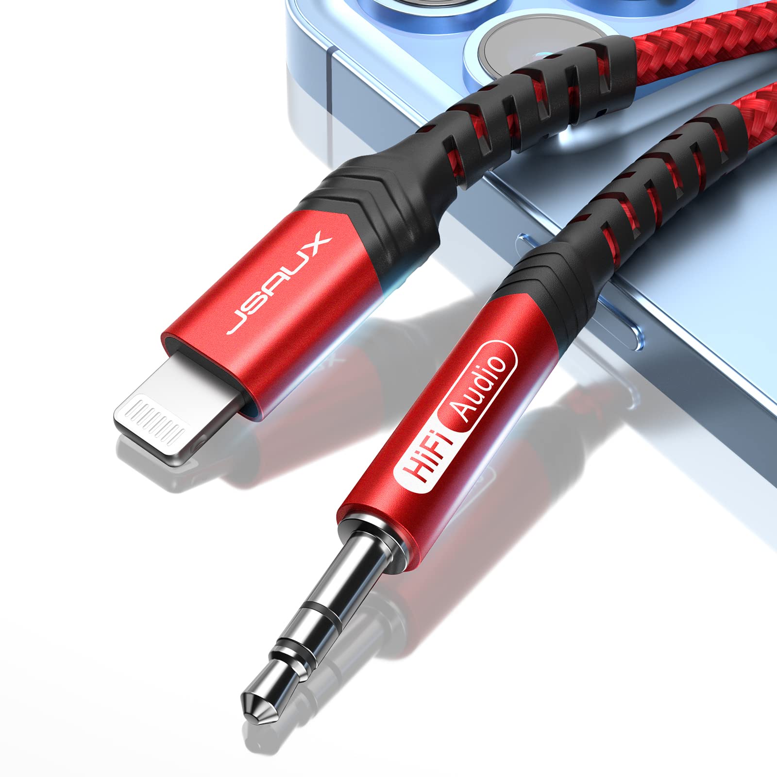 Photo 1 of JSAUX Apple MFi Certified Lightning to 3.5mm Audio Cable 3.3FT, AUX Cord for iPhone Headphones Jack Compatible with iPhone 14/14 Plus/14Pro/13/13 Pro Max/12/12 Pro/11 Pro/X/XS/XR/8/Car Stereo-Red