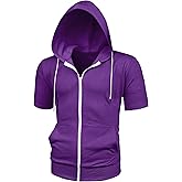 Lars Amadeus Men's Short Sleeve Hoodies Solid Color Zip Up Jackets with Hood