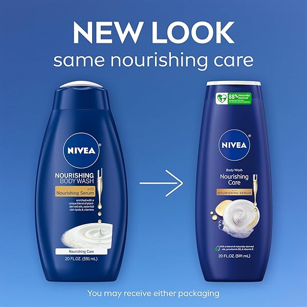 NIVEA NOURISHING CARE BODY WASH WITH NOURISHING SERUM, MOISTURIZING BODY WASH FOR WOMEN, ENRICHED WITH PROVITAMIN B5 AND VITAMIN E, 20 FL OZ BOTTLE