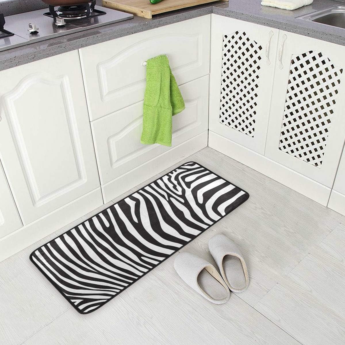 Amazon Com Alaza Zebra Print Stripe Non Slip Kitchen Floor Mat Kitchen Rug For Entryway Hallway Bathroom Living Room Bedroom 39 X 20 Inches 1 7 X 3 3 Home Kitchen
