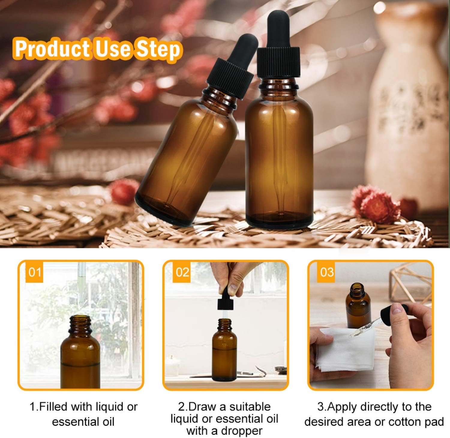 YoleShy 1oz Glass Dropper Bottle,99 Pack Amber Glass Bottles with Glass Droppers and Black Cap for Essential Oils, Lab Chemicals, Perfumes: Health & Personal Care