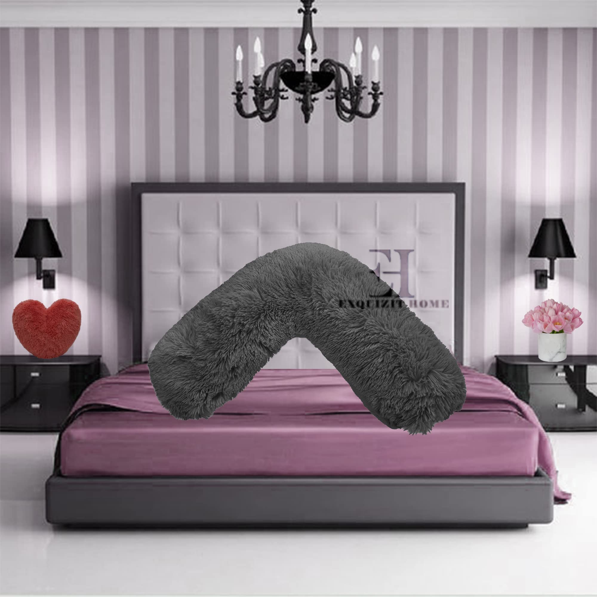 EXQUIZIT HOME® Fleece Pillowcase V Shaped Cover Only Teddy Cuddles Fleece Super Soft Pillow Case, Luxury Cosy Anti-Pill, Machine Washable (Colour: Charcoal)