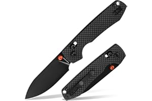 Vosteed Raccoon EDC Pocket Knife - 3.25" Nitro-V Black Coated Blade - Crossbar Lock, Black Carbon Fiber Handle for Camping, Hiking - A0530