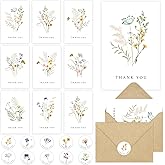 Rtisaeu 24 Pack Floral Thank You Cards with Envelopes, Wildflower Thank You Notes with Kraft Envelopes for Wedding Bridal Shower Baby Shower Teachers Graduation, 4 x 6 Inch