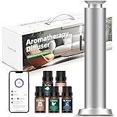Wirless Rechargeable Waterless Scent Diffuser Kit, Includes 5 Premium Oils, 2000 Sq.Ft Coverage,Hotel Scent Diffuser for Home, Studio, Cordless Essential Oil Diffuser Large Room, APP Control - Silver