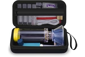 HESPLUS Hard Travel Case for Asthma Inhaler, Inhaler Spacer for Kids and Adults, Masks, Inhaler Holder Asthma Portable Carrying Bag Storage Organizer with Mesh Pocket for Medicine, Black (CASE ONLY)