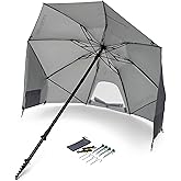 Sport-Brella Fieldedge (Gray) UPF 50+ Sun Protection Umbrella, 6-Foot Bi-Fold Canopy with Patented Side Panels, Premium Auger Bit and Carry Bag for Outdoor Shade on Beach, Grass, or Sidelines