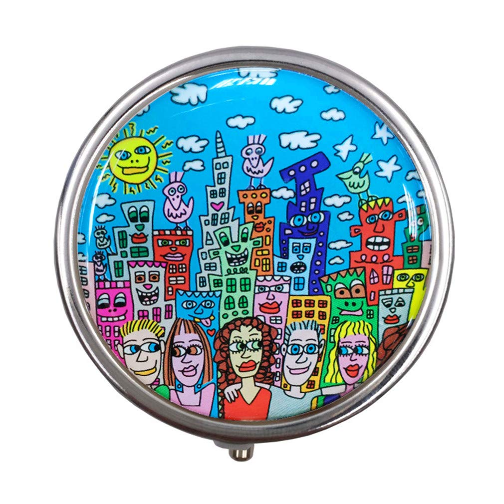 Ulalaza Round Medicine Box Portable Mini Metal Pill Case 2 inches Travel Little Pill Dispenser for Purse — image 1