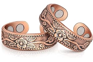 Mahnco Copper Rings for Women Magnetic Rings 3500 Gauss Lymph Detox Magnetic Ring-100% Solid Pure Copper Jewelry Gift (2PCS)