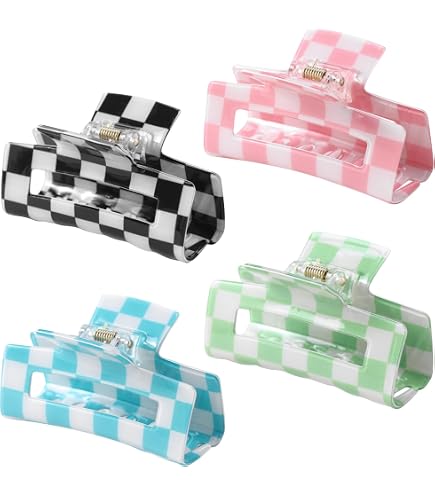 Amazon.com: 3 - Pack Multicolored Checkered Hair Claw Clips  display picture 1